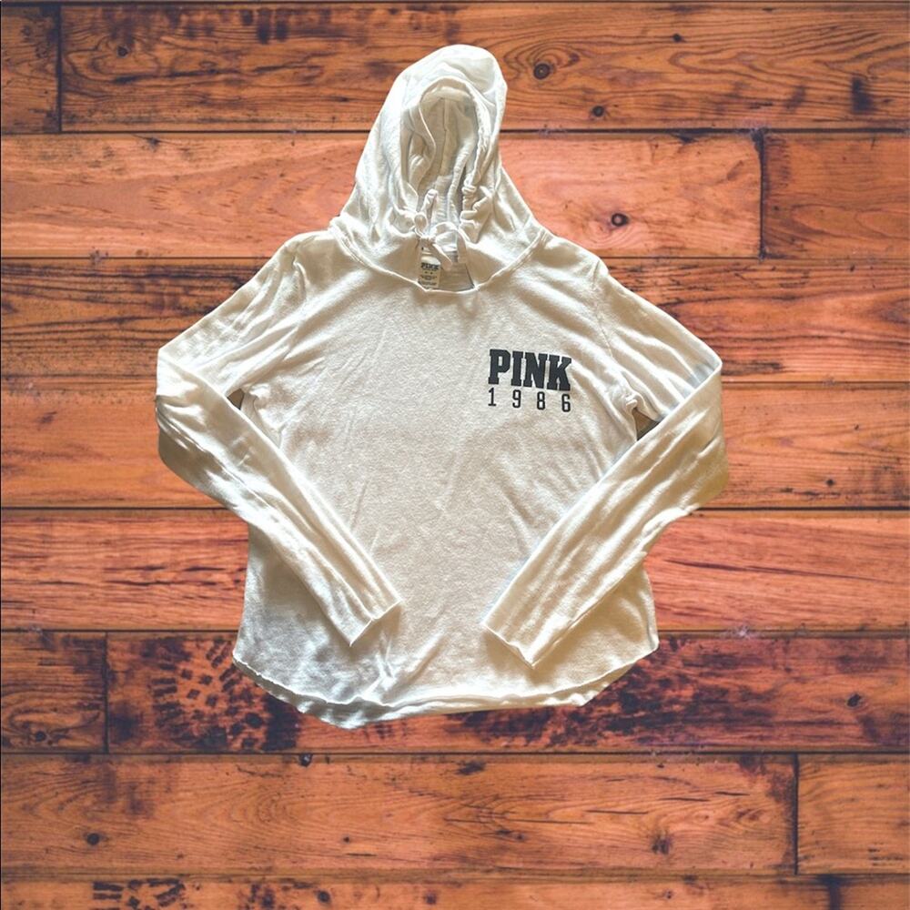 PINK Victoria's Secret Cream Hoodie with Black Logo
